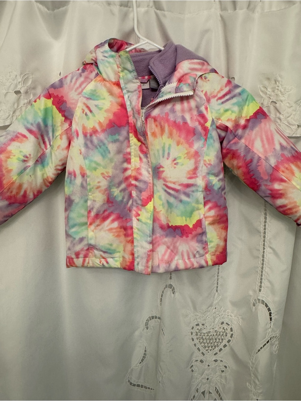 Children’s Place the-dye outer jacket with zip out purple fleece inner jacket